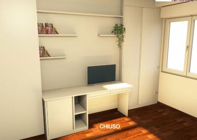 Angolo studio minimal con scrivania bianca
