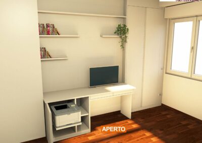 Angolo studio minimal con scrivania bianca