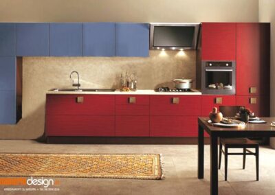Cucina moderna rossa e blu