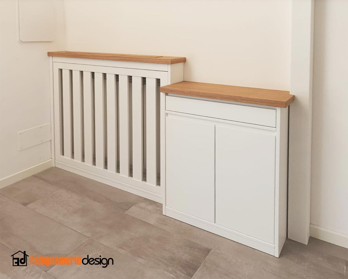 Meerveil Copertura Per Radiatore In Legno, Orizzontale, 109x19x81,5 Cm, Bianco - Armadio Portaoggetti Con Design Cavo