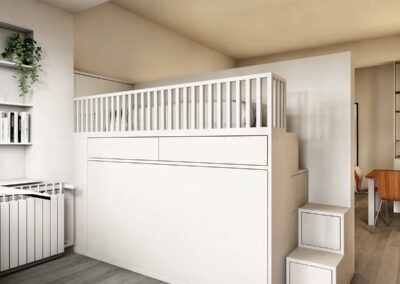 Letto a soppalco con letto a scomparsa nella zona inferiore