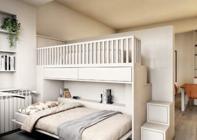 Letto a soppalco con letto a scomparsa nella zona inferiore