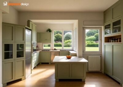 Cucina classica verde con penisola