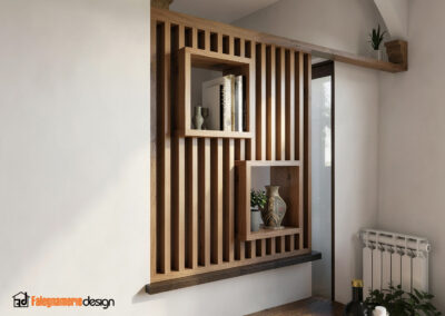 parete divisoria in legno con libreria