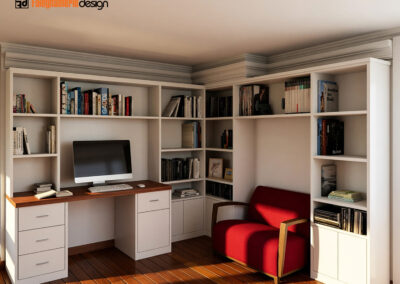 libreria ad angolo con scrivania