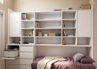 Letto singolo a scomparsa con libreria