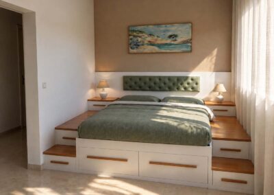 Letto rialzato a soppalco con cassetti